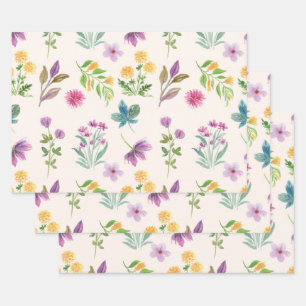 Düsteres, viktorianisches botanisches Blumenmuster Geschenkpapier Set