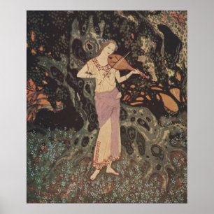 Düsteres Waldmädchen spielt Violine Kunst Poster