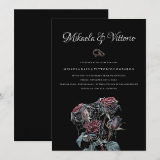 Düsterrote Rosen mit Spinnweben Gothic Hochzeit Einladung