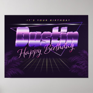 Dustin Name Vorname lila retro Poster Geburtstag