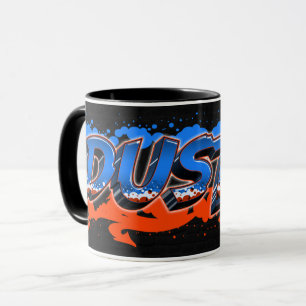 Dustin Vorname Name Graffiti blue orange Tasse