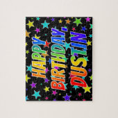 "DUSTIN" Vorname, Spaß "GLÜCKLICHER GEBURTSTAG" Puzzle (Vertikal)