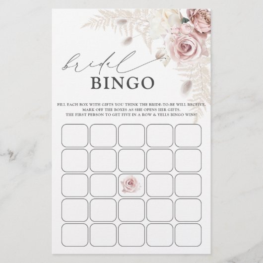 Dusto Rose Blush Floral Brautparty Bingo Game (Vorderseite)