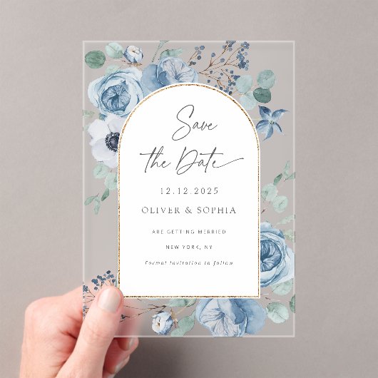 Dustous-Blütengoldbogen Save the Date Acryleinladungen (Insitu (Handheld))