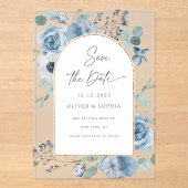 Dustous-Blütengoldbogen Save the Date Acryleinladungen (Vorderseite)