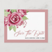Dustrosa Aquarellfarben Rose Blume Save the Date Postkarte (Vorderseite)