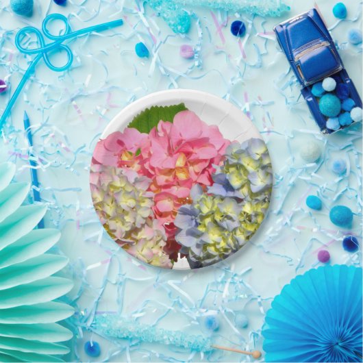 Dustrosa, blau-gelb-grüne Hydrangeas Pappteller (Party)