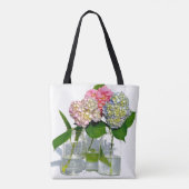 Dustrosa, blau-gelb-grüne Hydrangeas Tasche (Rückseite)