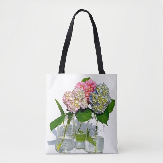 Dustrosa, blau-gelb-grüne Hydrangeas Tasche (Vorderseite)