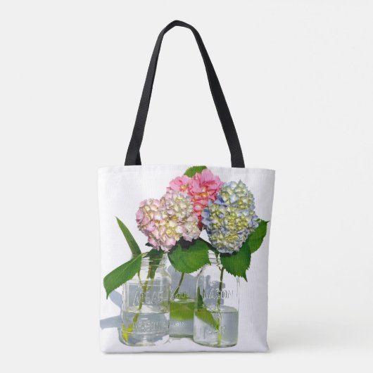 Dustrosa, blau-gelb-grüne Hydrangeas Tasche (Rückseite)