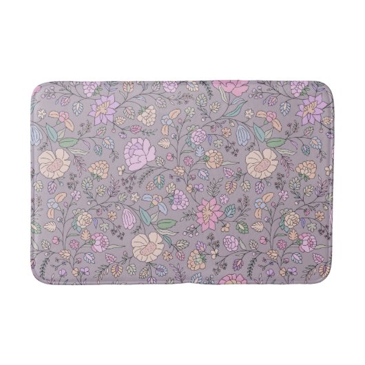 Dustrosa Lila Beige Whimsikfarbene Blüte Badematte (Vorderseite)