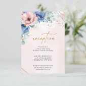 Dustrosa staubblaue Imitate Goldrahmen Empfang Begleitkarte (Stehend Vorderseite)