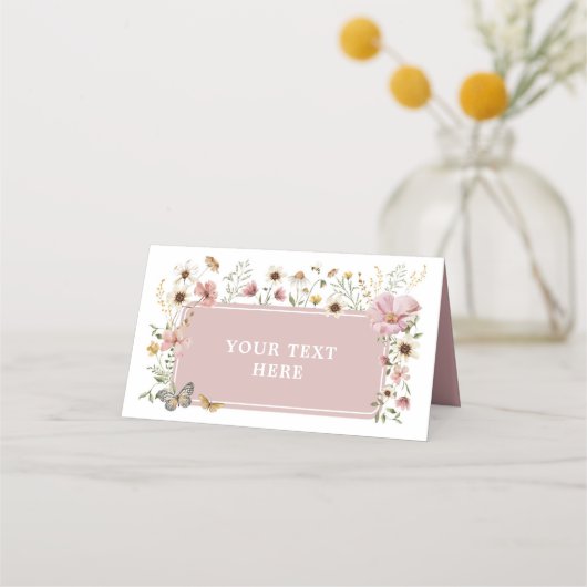 Dustrosa Wildblume Geburtstagsnahrung Platzkarte (Vorderseite)