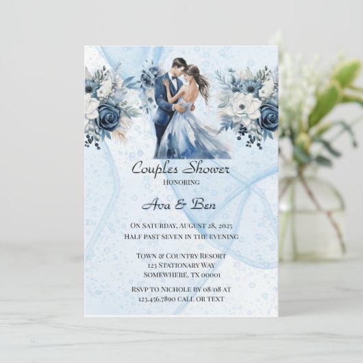 Dusty Alcohol Tinte Floral Couples Dusche Einladung (Stehend Vorderseite)