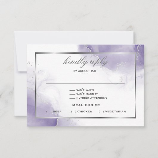 Dusty Amethyst Lila Script Silver RSVP Card (Vorderseite)