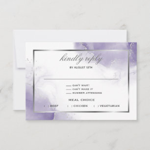 Dusty Amethyst Lila Script Silver RSVP Card Karte