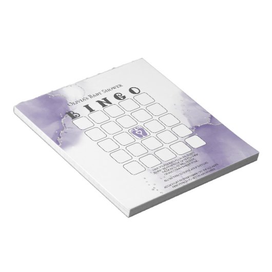Dusty Amethyst Marble Baby Shower Bingo Notizblock (angewinkelt)