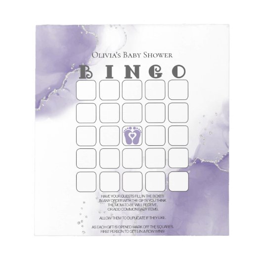 Dusty Amethyst Marble Baby Shower Bingo Notizblock (Vorderseite)
