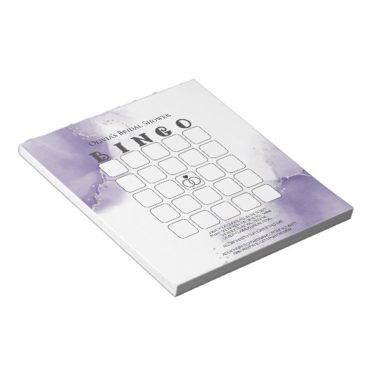 Dusty Amethyst Marble Brautparty Bingo Notizblock (angewinkelt)