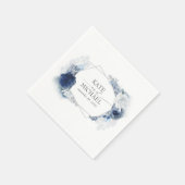 Dusty and Navy Blue Floral Silver Wedding Serviette (Ecke)