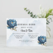 Dusty and Navy Peony Probe Dinner Einladung (Stehend Vorderseite)
