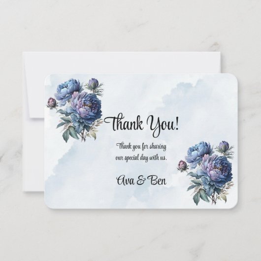 Dusty and Navy Wassercolor Peony Wedding Dankeskarte (Vorderseite)