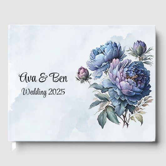 Dusty and Navy Wassercolor Peony Wedding Gästebuch (Vorderseite)