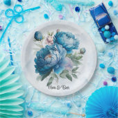 Dusty and Navy Wassercolor Peony Wedding Pappteller (Party)