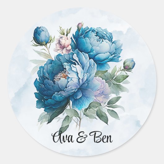 Dusty and Navy Wassercolor Peony Wedding Runder Aufkleber (Vorderseite)