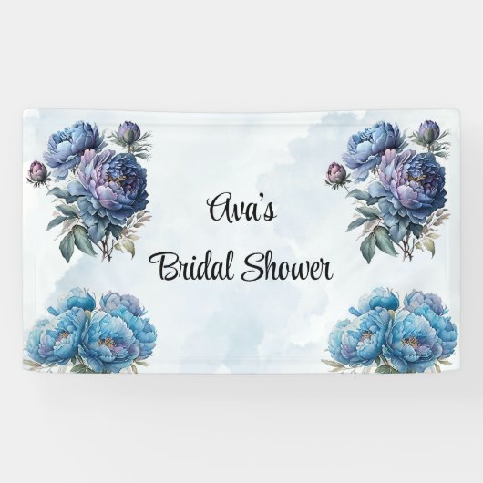Dusty and Navy Watercolor Peony Brautparty Banner (Horizontal)