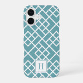 Dusty Aqua Bamboo Lattice Muster Monogram iPhone 16 Hülle (Rückseite)