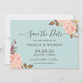 Dusty Aqua Blush Blues Hochzeit Retten Sie das Dat Einladung (Vorderseite)