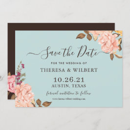 Dusty Aqua Blush Blues Hochzeit Retten Sie das Dat Einladung
