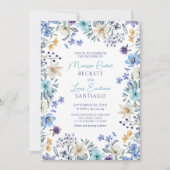 Dusty Aquamarin Blue Lavender Wildblumen Hochzeit Einladung (Vorderseite)