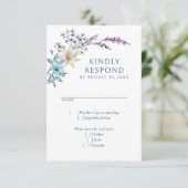 Dusty Aquamarin Blue Lavender Wildblumen Hochzeit RSVP Karte (Stehend Vorderseite)