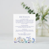 Dusty Aquamarin Blue Wildblume Wedding Details Begleitkarte (Stehend Vorderseite)