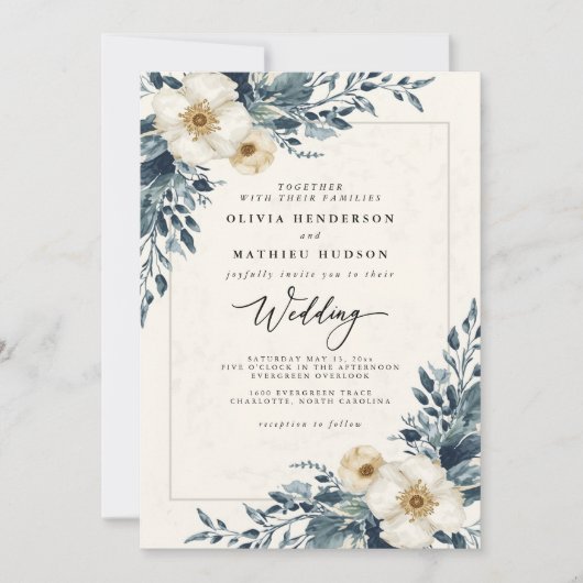 Dusty Aquamarin Botanical Whimsy Wedding Einladung (Vorderseite)
