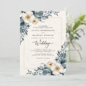 Dusty Aquamarin Botanical Whimsy Wedding Einladung (Stehend Vorderseite)