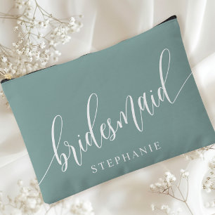 Dusty Aquamarin Bridesmaid Moderne Kalligrafie Zubehörtasche