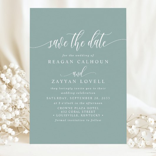 Dusty Aquamarin Elegant Calligraphy Save the Date