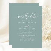 Dusty Aquamarin Elegant Calligraphy Save the Date