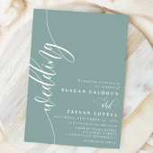 Dusty Aquamarin Elegant Calligraphy Script Wedding Einladung