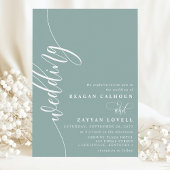 Dusty Aquamarin Elegant Calligraphy Script Wedding Einladung