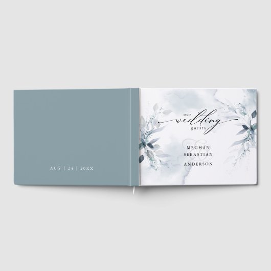 Dusty Aquamarin Foliage Wedding Gästebuch (Voll)