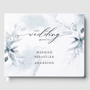 Dusty Aquamarin Foliage Wedding Gästebuch