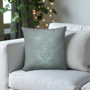 Dusty Aquamarin Grau Extravagant Damask Style Patt Kissen