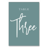 Dusty Aquamarin Hand Scripted Table DREI Tischnummer (Rückseite)