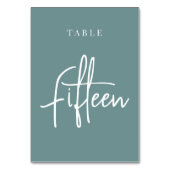 Dusty Aquamarin Hand Scripted Table FIFTEEN Tischnummer (Rückseite)