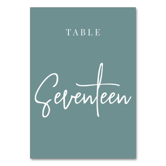 Dusty Aquamarin Hand Scripted Table SIVENTEEN Tischnummer (Vorderseite)