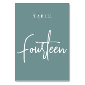 Dusty Aquamarin Hand Scripted Table VIERZEHN Tischnummer (Vorderseite)